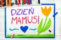 Colorful drawing: Polish Happy Mother`s Day Card