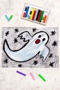 Colorful drawing: Scary White Ghost. Halloween