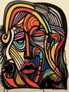 A Colorful Drawing Of A Woman_S Face - Rough charcoal sketch on old paper Royalty Free Stock Photo