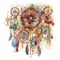 a colorful dream catcher set with gems and jewels white background, Generate Ai Royalty Free Stock Photo