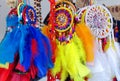 Colorful dream catchers with birds feathers, Ecuador