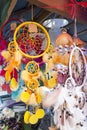 Colorful dream catchers hanging in shop for sale