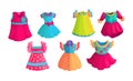 Colorful dresses cartoon vector stickers set