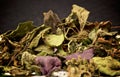 Colorful dried patchouli flowers and leaves