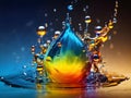 Colorful droplet of water splashes in different direction