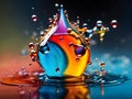 Colorful droplet of water splashes in different direction