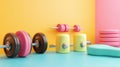 Colorful Dumbbells and Weights on a Multicolored Background