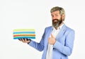 Colorful dust cloth. man with felt material. numdah or numnah for handmade usage. concept of design. color paper stack Royalty Free Stock Photo