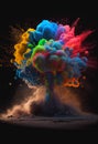 Colorful dust paint smoke mushroom cloud