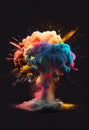 Colorful dust paint smoke mushroom cloud