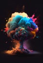 Colorful dust paint smoke mushroom cloud