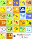 Colorful Dutch Nederlands alphabet with pictures and titles for children education Royalty Free Stock Photo