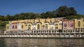 Colorful dwellings along the Douro River in the Ribeira neighborhood of Porto, Portugal.