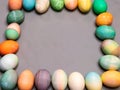 Colorful dyed easter eggs aranged into a square Royalty Free Stock Photo