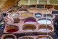 Colorful dyes in Chouara Tannery, Fez, Morocco Royalty Free Stock Photo