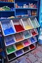 Colorful dyes in a small market of Morocco