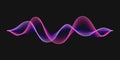 Colorful dynamic sound wave formed from lines and dots on dark background. Music record illustration