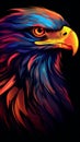 Colorful Eagle Face on Black Background. Generative AI.