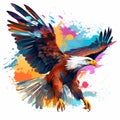Colorful Eagle Flying With Vibrant Paint Splashes - Hyper-realistic Animal Illustration