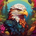 Colorful eagle head with colorful forest theme