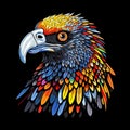 Colorful eagle head, isolated on black background. Design for t-short. Generative AI Royalty Free Stock Photo