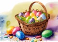 Colorful Easter basket with Easter eggs