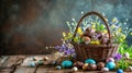 Colorful Easter Basket with Eggs and Chocolate Bunnies Royalty Free Stock Photo