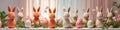 Colorful easter bunnies and eggs among spring flowers in a cheerful display Royalty Free Stock Photo