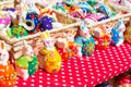 Colorful Easter Bunny figurines at the market Royalty Free Stock Photo