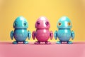 Colorful Easter Chick Egg Robots in Magenta and Cyan. Generative AI. Royalty Free Stock Photo