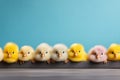 Colorful easter chicks with ample space for text on blue background - create your perfect design. Easter Royalty Free Stock Photo