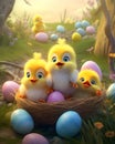 Colorful Easter chicks in a wonderful fairy land