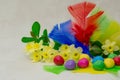 Colorful Easter chocolate eggs and flowers Royalty Free Stock Photo