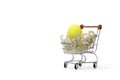 The colorful easter eagg in shopping cart baskets Royalty Free Stock Photo