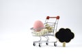 The colorful easter eagg in shopping cart baskets Royalty Free Stock Photo