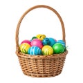 Colorful easter egg basket with assorted vibrant decorated eggs Royalty Free Stock Photo