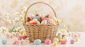 Colorful Easter Egg Basket with Spring Flowers and Cupcake Holders. Easter concept Royalty Free Stock Photo