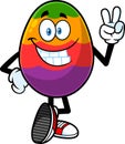 Colorful Easter Egg Cartoon Character Showing Victory Hand Sign