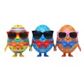 Colorful easter egg characters wearing sunglasses Royalty Free Stock Photo