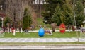 Colorful Easter egg in a green park