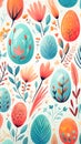 Colorful Easter egg illustration with floral and botanical designs. Easter greeting card background, phone wallpaper