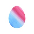 Colorful Easter egg with pink and blue diagonal stripes, gradient. Icon. Holiday symbol. Watercolor illustration. For the design