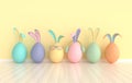 Colorful Easter egg with rabbit ears. Happy Easter big hunt or sale banner, mockup template. Religious April holiday - Easter.