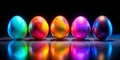 Colorful easter eggs on a black background Neon and fluorescent style Vertical AI-Generated Content Royalty Free Stock Photo