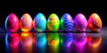 Colorful easter eggs on a black background Neon and fluorescent style Vertical AI-Generated Content Royalty Free Stock Photo