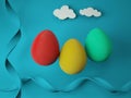 Colorful easter eggs on blue background. 3D Illustration Royalty Free Stock Photo