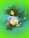 Colorful Easter eggs and chick in vase Royalty Free Stock Photo