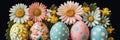 Colorful Easter Eggs Composition With Floral Decorations , Spring Festive Arrangement Royalty Free Stock Photo