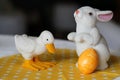 Colorful Easter Eggs with Cute Easter Rabbit and Easter Duck Royalty Free Stock Photo