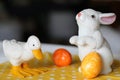 Colorful Easter Eggs with Cute Easter Rabbit and Easter Duck Royalty Free Stock Photo
